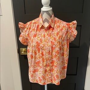 Fate Floral Button Down Shirt Orange and White